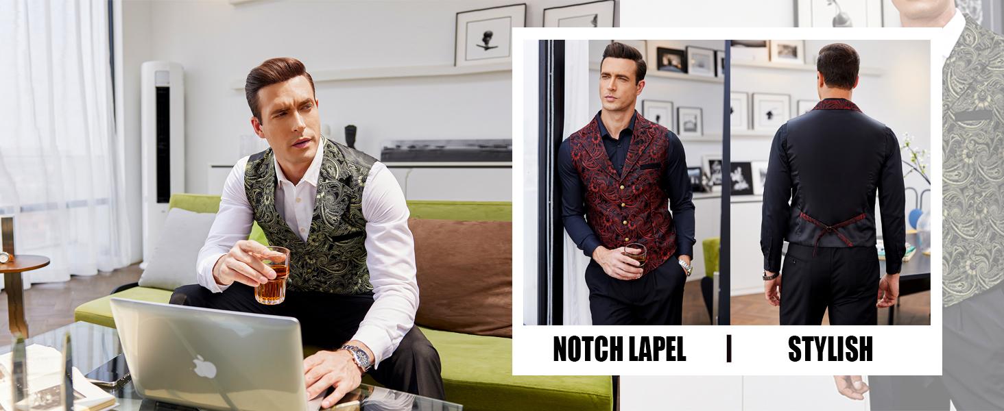 COOFANDY Mens Suit Vest Paisley Floral Victorian Vests Gothic Steampunk Formal Waistcoat Tuxedo Vests with Notched Lapels COOFANDY Mens Suit Vest Paisley Floral Victorian Vests Gothic Steampunk Formal Waistcoat Tuxedo Vests with Notched Lapels