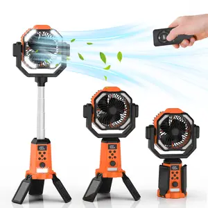 4-in-1 Camping Fan with Detachable Tripod – 20000mAh Rechargeable Portable Tent Fan with LED Lights, 270° Pivot, Remote Control Shaking Head – Cordless Desk Fan for Camping Travel Bedroom Outdoor Use