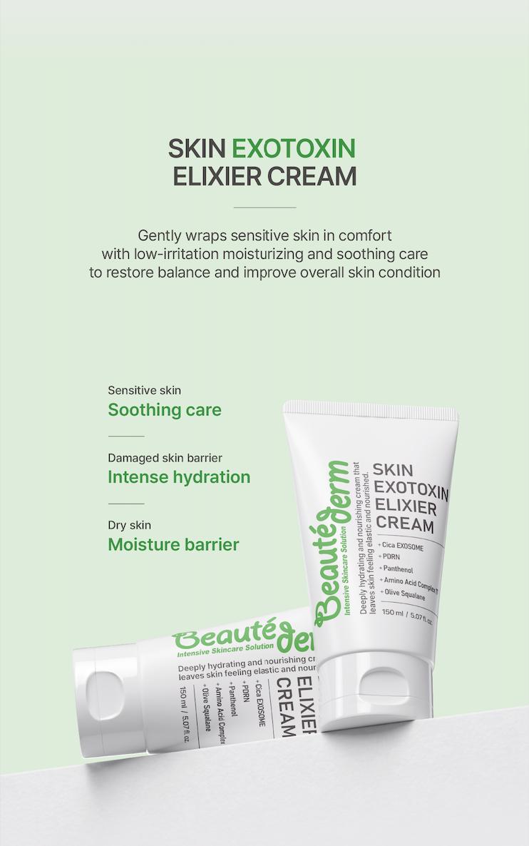 [Beauté Derm] Skin Exotoxin Elixier Cream - Contains Snow Lotus Exudate & Niacinamide for Repair & Even Skin Tone - 150ml Moisturizers Soothing Serum Firm & Lift Serum