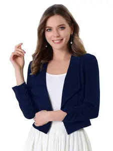 INSPIRE CHIC Notched Lapel Ruched Sleeve Jackets Business Cropped Blazer
