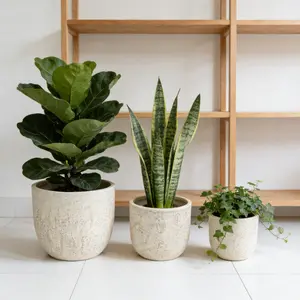 Large Outdoor Indoor Planter, 15.9"+12"+10" Dia Round Magnesium Oxide Planter Set of 3, Flower Pots with Drainage Holes, Modern Design Planter for Home Garden Patio