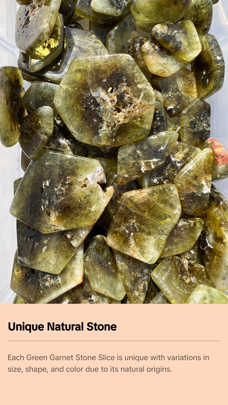 New Moon Beginnings Green Garnet Stone Slice - Natural Green Color, Round Shape, Ideal for Gem Collecting New Moon Beginnings Green Garnet Stone Slice - Natural Green Color, Round Shape, Ideal for Gem Collecting