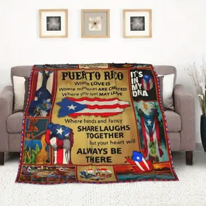 1pc Puerto Rico Love & Memories Flannel Blanket - Tropical Puerto Rican Culture Design With El Morro Castle, Old San Juan, Palm Trees - Soft All-Season Indoor/Outdoor Throw For Couch, Bed, Camping