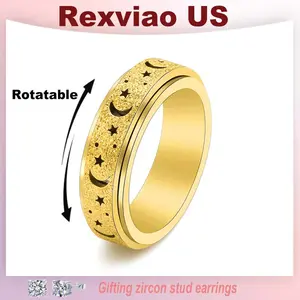 Rexviao unisex rotating ring with frosted star and moon design for stress relief and relaxation/ Perfect for everyday wear or as a birthday/party gift/ Available in multiple colors and size 5-12