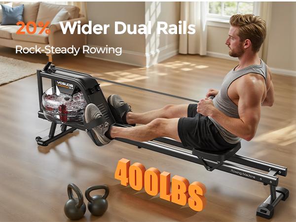 YOSUDA Water Rowing Machine for Home Use, Bluetooth App Compatible, Extra-Long Rail for Taller Athletes, Comfortable Seat