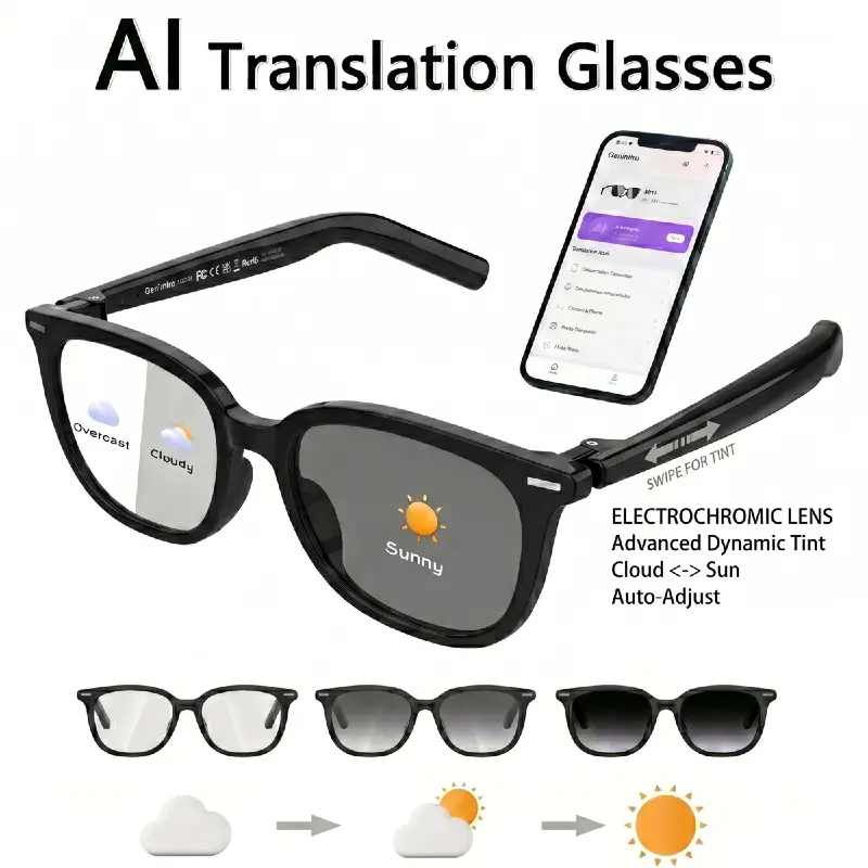 W&O AI Smart Glasses,AI ChatGPT and Gemini-2.5 with 164 Translations Supported,Bluetooth Glasses for Men Women,Music Playback & Hands-Free Calling,Photochromic Lens,IP67 Waterproof