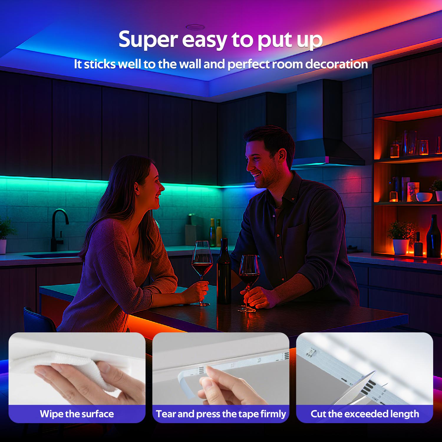 RGB LED Strip Lights 100FT 50FT Color Changing with 44Keys Remote Controller Power Supply for Bedroom Multifunctional Lighting Options Easy Installation RGB LED Strip Lights 100FT 50FT Color Changing with 44Keys Remote Controller Power Supply for Bedroom Multifunctional Lighting Options Easy Installation