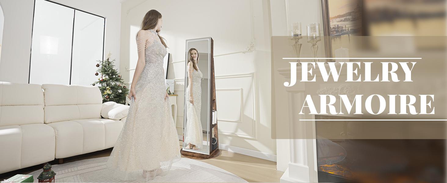 [Valentine's Day gift]LHBCRAFT Jewelry Armoire, Mirror Jewelry Cabinet Standing, jewelry organization, jewelry armoire, Mirror with Storage, Mirror Cabinet Cosmetic Organizer Box