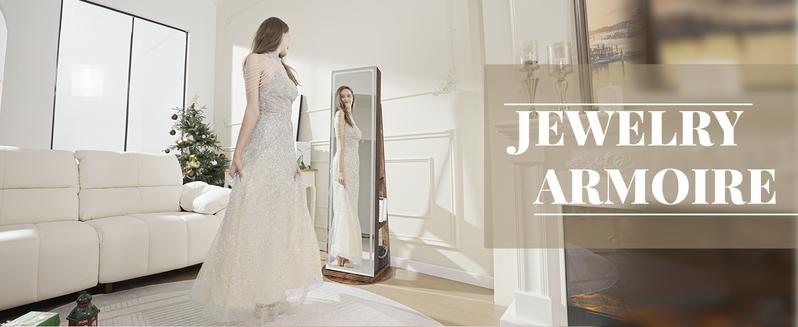 [Valentine's Day gift]LHBCRAFT Jewelry Armoire, Mirror Jewelry Cabinet Standing, jewelry organization, jewelry armoire, Mirror with Storage, Mirror Cabinet Cosmetic Organizer Box