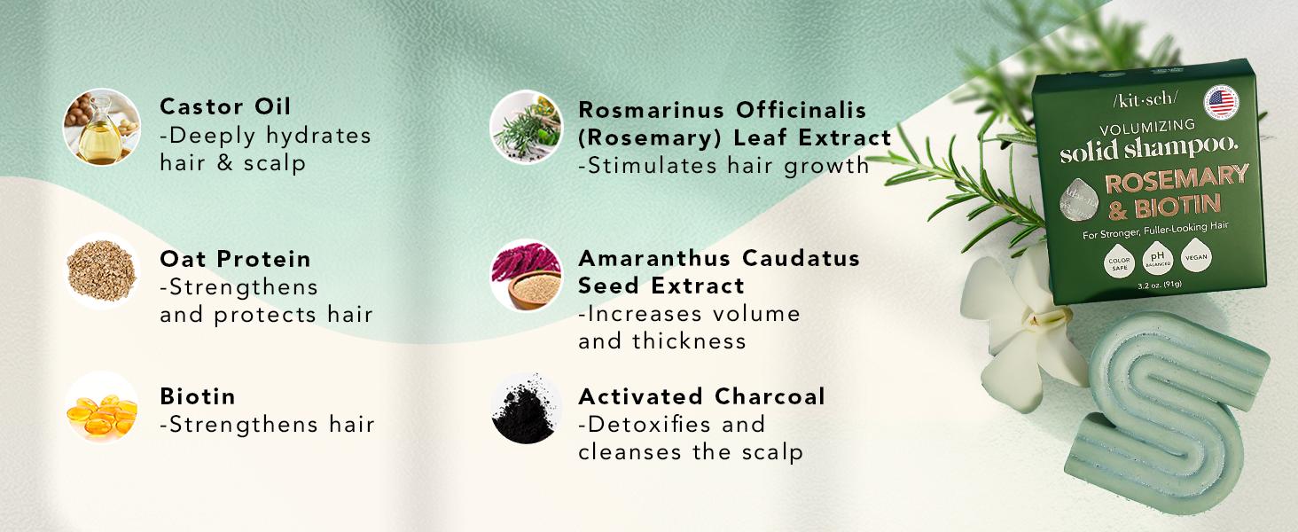 Kitsch Rosemary & Biotin Volumizing Natural Shampoo Bar, Strengthening & Thickening Bar Shampoo for All Hair Types, Made in USA, Vegan, Paraben Sulfate & Cruelty Free Soap