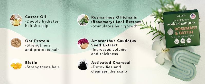 Kitsch Rosemary & Biotin Volumizing Natural Shampoo Bar, Strengthening & Thickening Bar Shampoo for All Hair Types, Made in USA, Vegan, Paraben Sulfate & Cruelty Free Soap