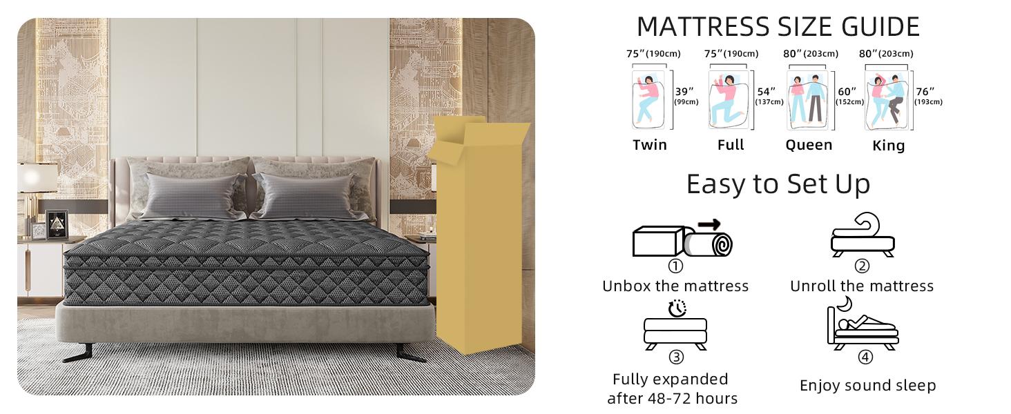 Spring Glow Up Grymtex 12/14 Inch Hybrid Mattress Twin Full Queen King Back Pain Relief Sleep Well Individually Wrapped Pocket Spring Breathable Pressure Relief mattress expanding  topper Skin-friendly In A Box Spring Gardening