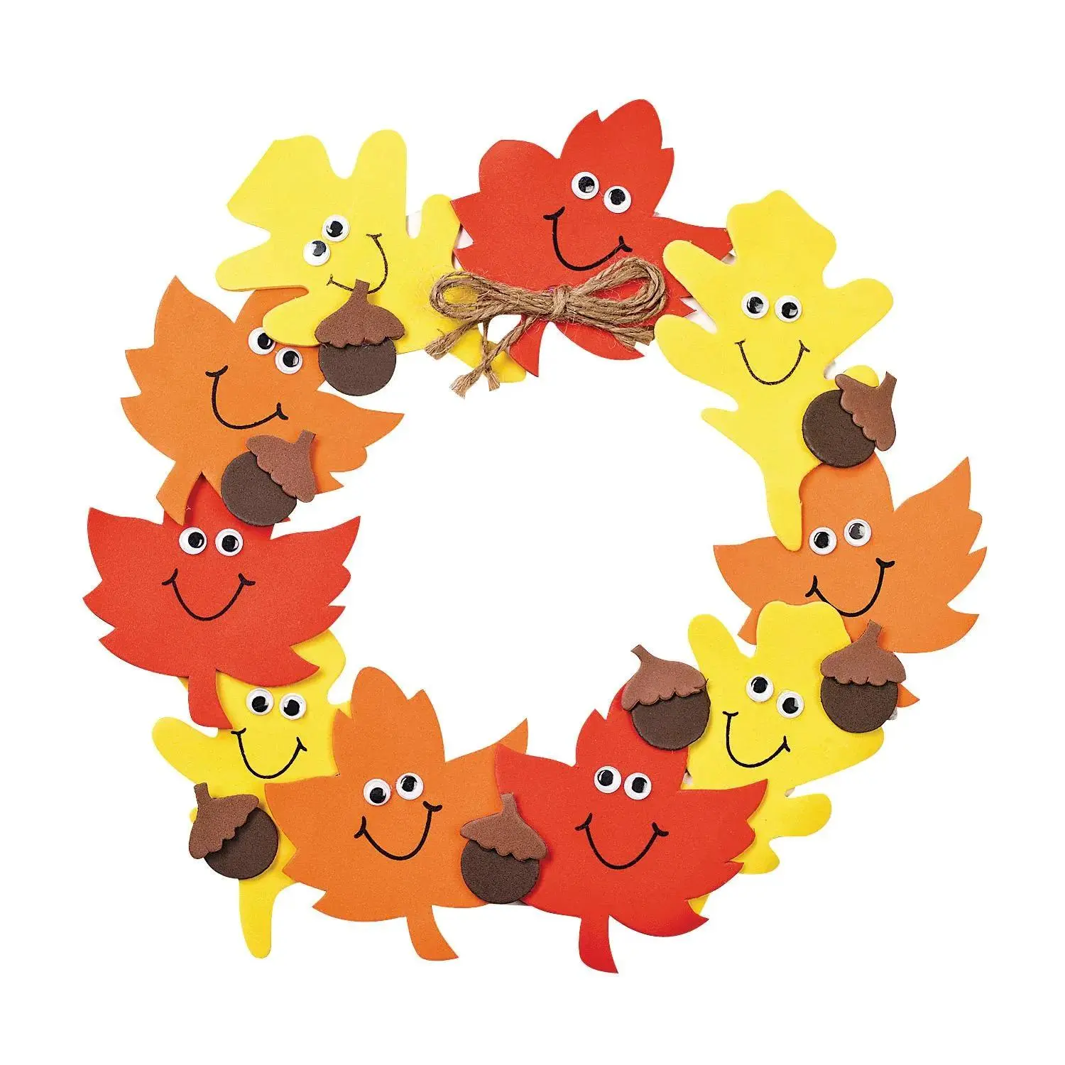 11.5in Smile Face Fall Leaves Foam Wreath Craft Kit - Makes 12, Fall Crafts for Ages 5+, Buildable Project for Classrooms Learning Activities