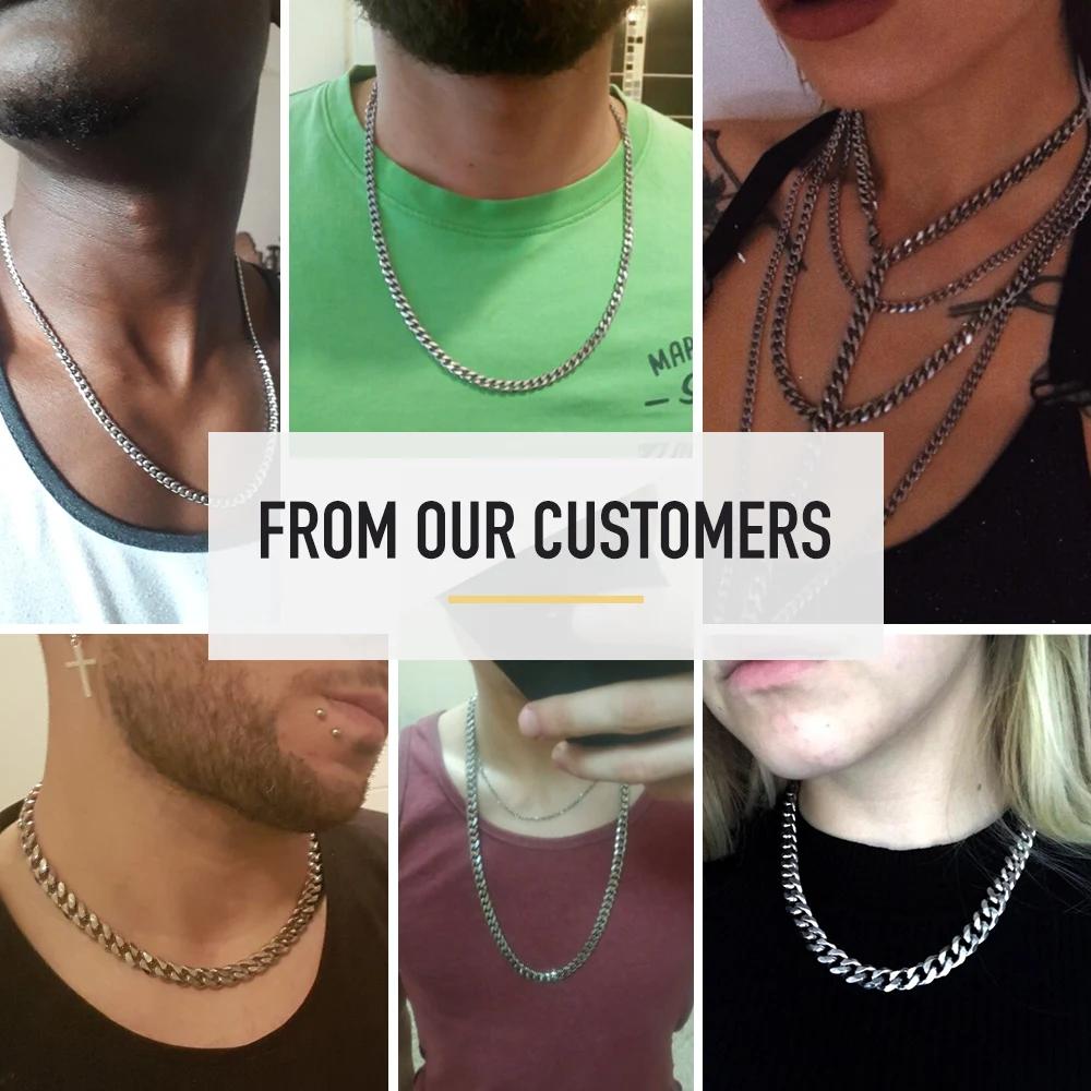 Men's Necklace Stainless Steel Cuban Link Chain Black Gold Color Necklaces For Men Women 18-24" Hip Hop Jewelry