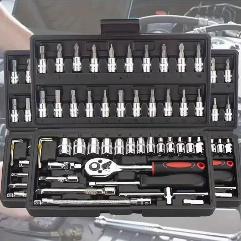 46 PCS Household Car Maintenance Tool Set - Ratchet Torque Wrench and Screwdriver Toolbox, Motorcycle Tire and Hub Maintenance Kit, Portable Bicycle Maintenance Socket Wrench