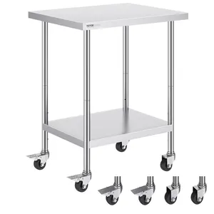 【Summervibes】VEVOR Stainless Steel Work Table 24 x 30 x 38 Inch, with 4 Wheels, 3 Adjustable Height Levels, Heavy Duty Food Prep Worktable for Commercial Kitchen Restaurant, Silver