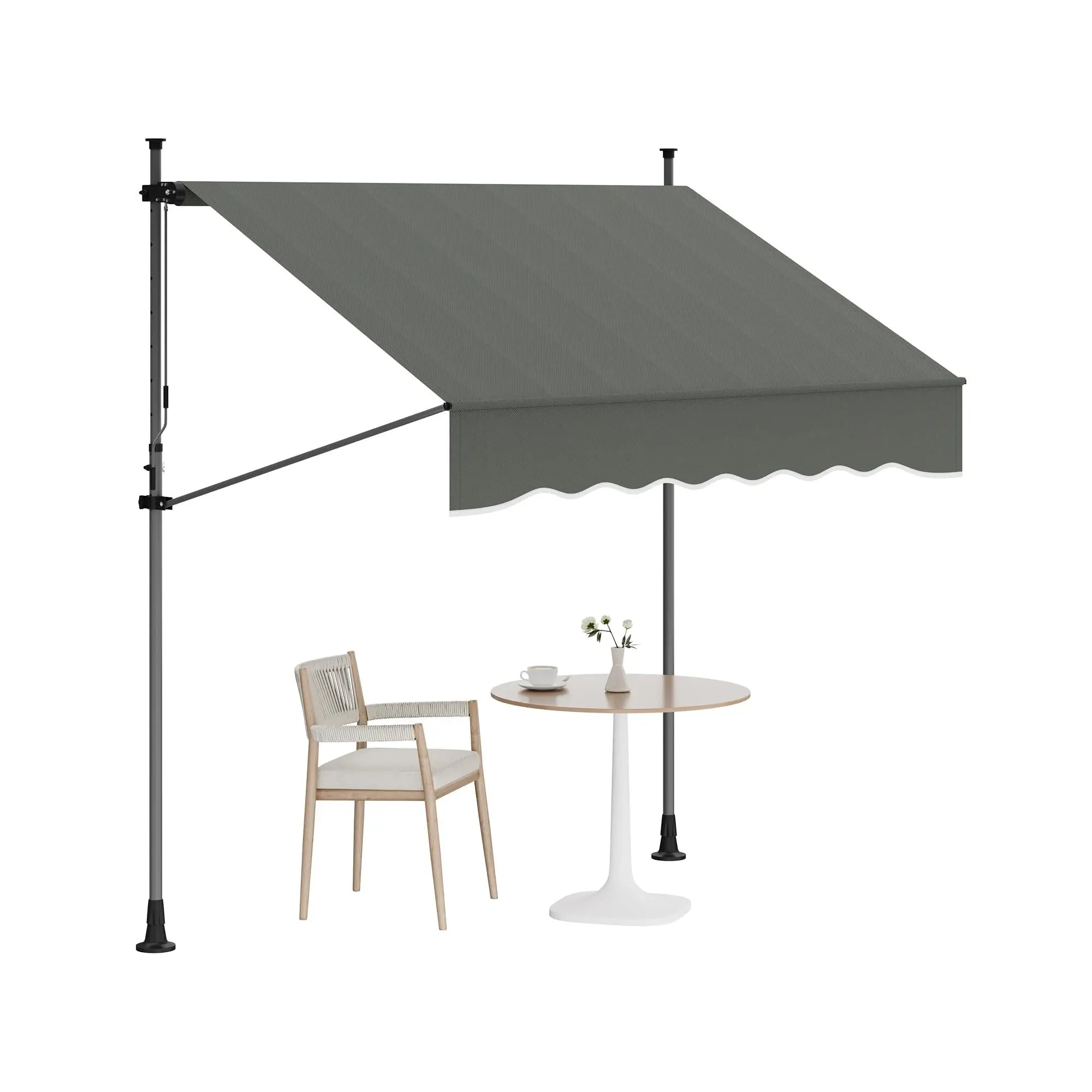 118 Inch Manual Retractable Patio Awning, Exterior Outdoor Sunshade Shelter, Angle & Height Adjustable Sunsetter Awning, UV Protection Design for Home Windows and Doorways
