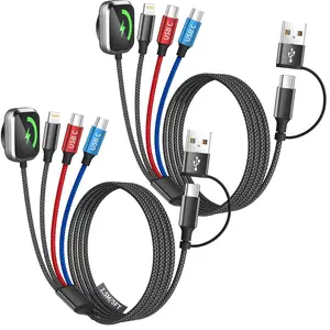 Dual Type-C Port 4 in 2 Multi Charging Cable for iWatch Charger/iPhone 17/IP, Travel Charger for Multiple Devices, USBA/USBC Cable for iWatch Ultra/SE/11-2, iPhone17-8, Pad, Car Accessories - 2Pcs 5FT
