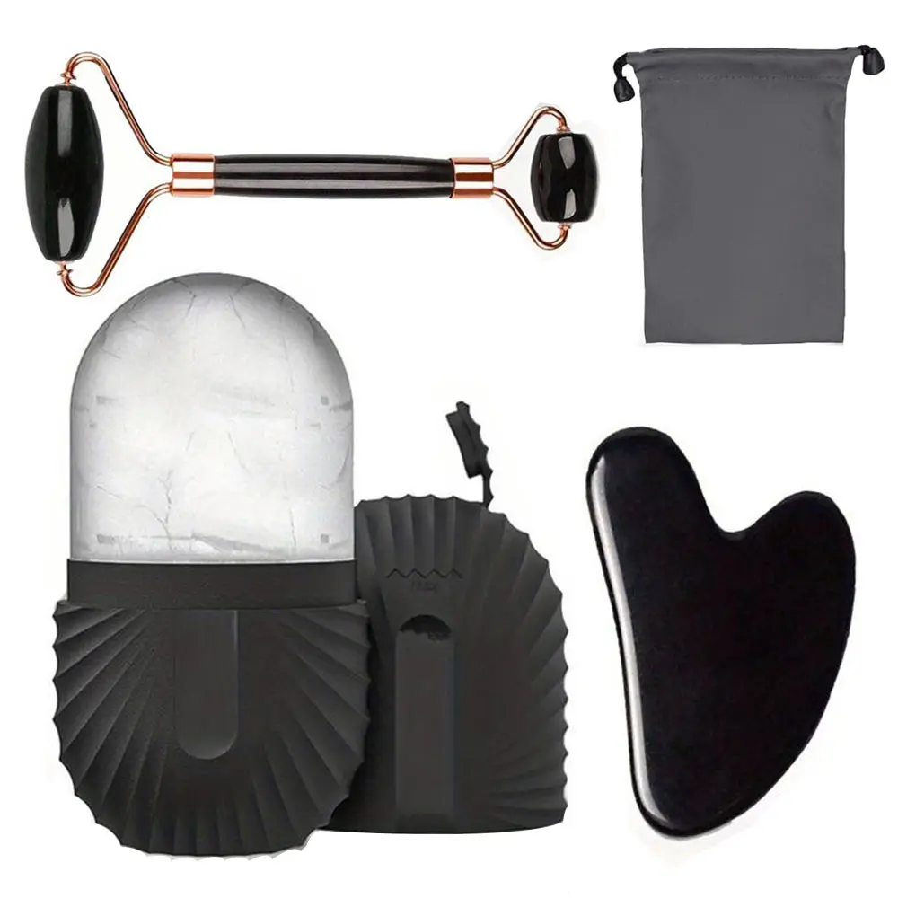 Facial Massage Tool Set, Reusable Gua Sha Board Roller Silicone Ice Tray, Manual Operation, Easy Facial Care Kit