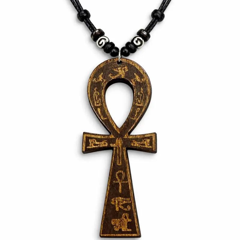 Wooden Ankh Necklace  Egyptian Cross Pendant African Symbol of Life Adjustable Cord Modern Versatile Accessories