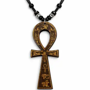 Wooden Ankh Necklace  Egyptian Cross Pendant African Symbol of Life Adjustable Cord