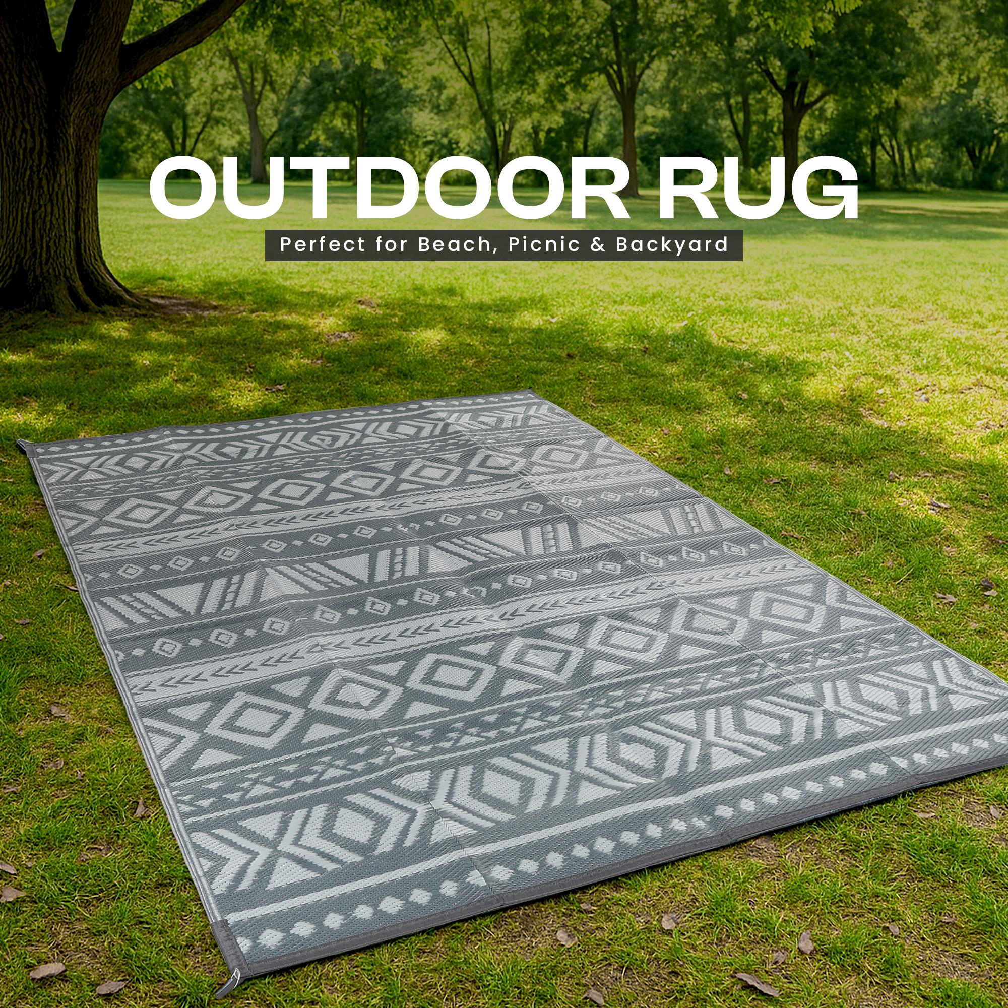 Utopia Home Waterproof Outdoor Rug for Patio, Reversible Plastic Straw Mat for Camping, Balcony, Picnics – 6x9 & 9x12 ft in Black & White, Grey, Navy Colors
