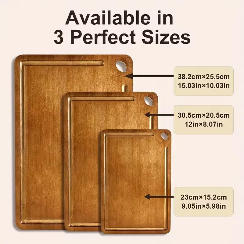 3-Piece Bamboo Cutting Board Set |  Food-Grade Charcuterie & Chopping Boards for Meat, Vegetables, Fruits - Durable,Kitchen Chopping Boards with Juice Groove & Built-in Handles， Eco-Friendly | Kitchen Must Haves, Dark Brown | Gifts for Her