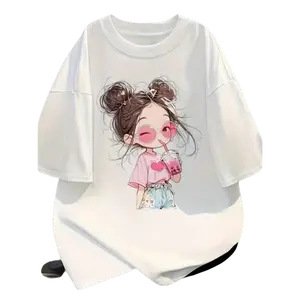 Women's Summer Cartoon Print T Shirt Cute Loose Fit Short Sleeve Round Neck Casual Cotton Top for Girls Teens Trendy 2024 New Arrival Fashion Streetwear