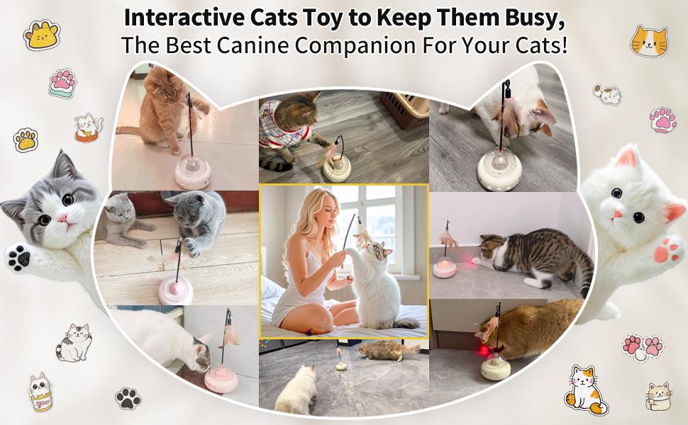 Automatic obstacle avoidance cat laser toy, 2-in-1 interactive cat toy, laser and feather cat teaser, USB rechargeable laser cat toy, perfect gift for bored indoor adult cats/kittens, detachable mint ball.