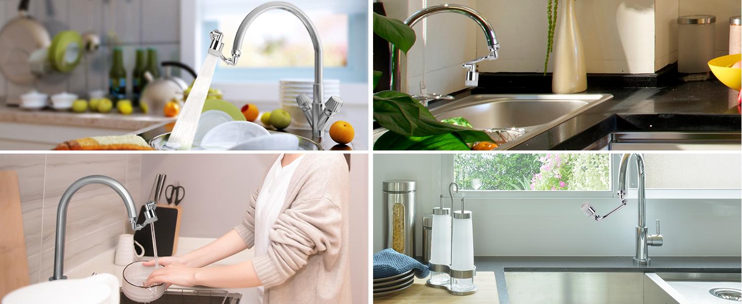 Hibbent 1080° Rotatable Faucet Extender, Swivel Faucet Aerator, Metal Faucet Attachment Dual Function Kitchen Bathroom Sink Sprayer Attachment for Gargle/Eye/Face Washing 15/16'' Male Thread