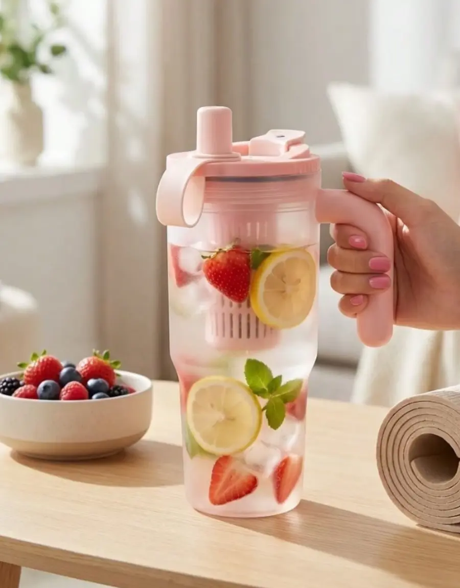 850ml Portable Water Bottle with Tea Strainer Straw Leakproof Reusable Tumbler for School Office Travel