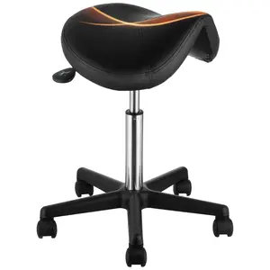 VEVOR Saddle Stool with Wheels,  , 400 LBS Weight Capacity, Height Adjustable Thickened PU Leather Swivel Saddle Stool Chair for Salon, Spa, Tattoo, Clinic, Black