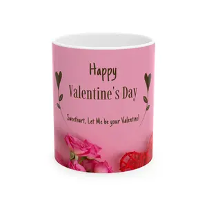 Happy Valentine's Day Roses Mug | Pink Romantic Valentine Coffee Cup
