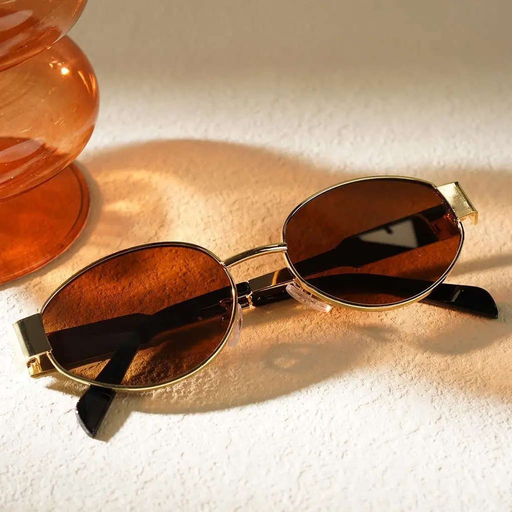 Retro Oval Sunglasses for Women Vintage 90s Y2K Trendy Designer Sun Glasses Trendy Classic Shades UV400 Protection