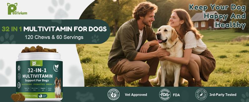 2Pack-Dog Chewable with Glucosamine & MSM, Omegas 3 & 6, Probiotics, Dog Vitamins and Supplements for Hip & Joint Health, Skin & Coat, Immune Boost & Overall Natural Health 120 Soft Chews cat Multivitamin