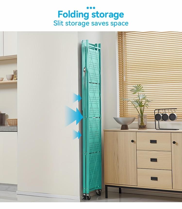 3/4/5-Tier Portable Multifunctional Storage Rack, Floor-Standing Storage Rack with Lockable Wheels, Space-Saving, No Assembly, Foldable Storage Shelf with Durable Carbon Steel Frame for Bedroom, Balcony, Garden, Standing Shelf
