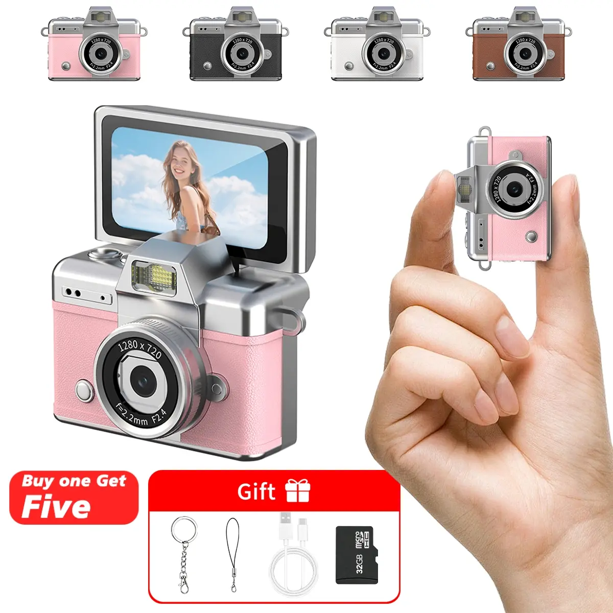 Thumb Digital Camera for Photography, 180° Flip Screen , Point and Shoot Pocket Camera,Anti-Shake Small Thumb Camera, Free 32GB Memory Card & Lanyard, Tech Gadget Gift for Students, Children, Beginners, Fashion Accessories Mini HD Keychain tiktokshopbackt