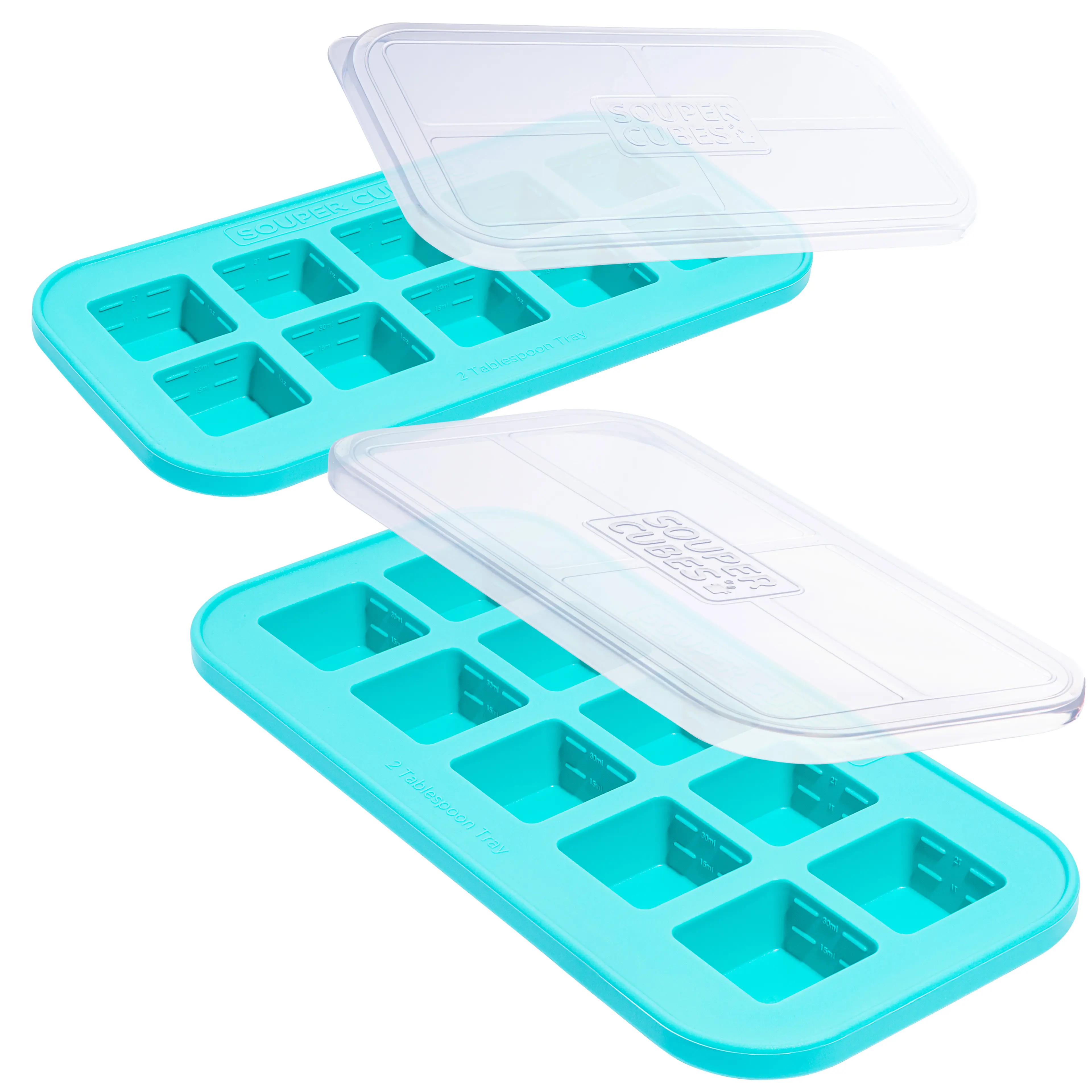 Souper Cubes 2 Tbsp Silicone Freezer Trays with Lids, 2-Pack | 100% Platinum-Cured Silicone Freezer Meal Prep Containers, Oven and Microwave Safe, Perfect for Freezing Garlic, Herbs, Tomato Paste and More, Meal Prep Ideas