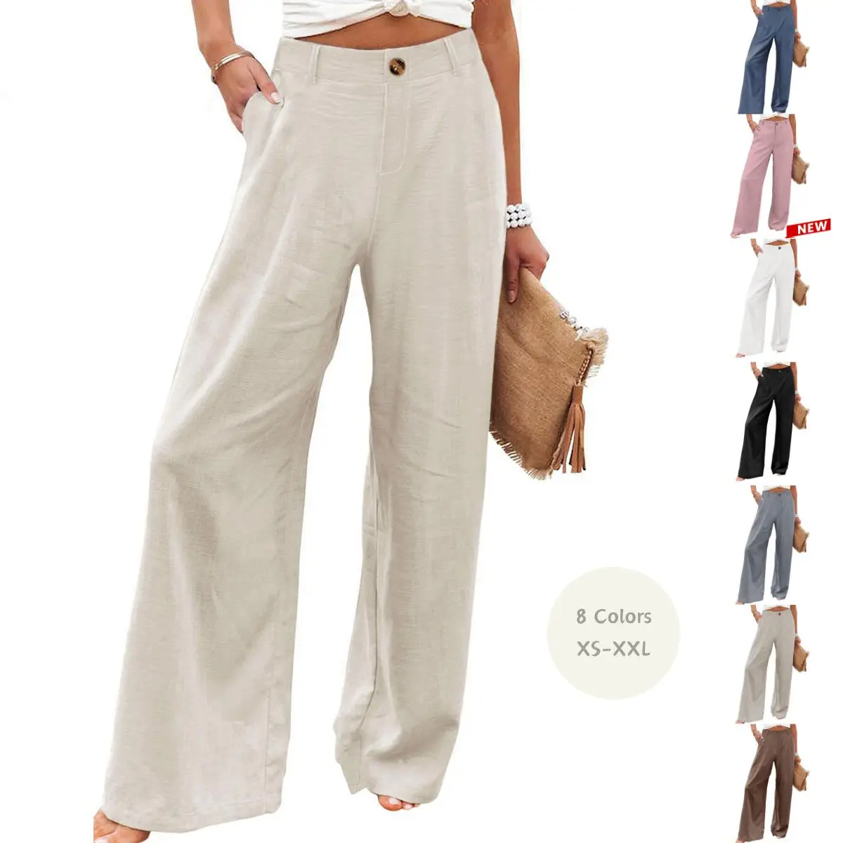 Yeokou Womens Cotton Linen Pants Casual Button Up High Waisted Wide Leg Trousers, Bottoms, Casual Chic Trousers,summerwins,summeroutfits,vacationoutfits,beachoutfits,back to school shopping