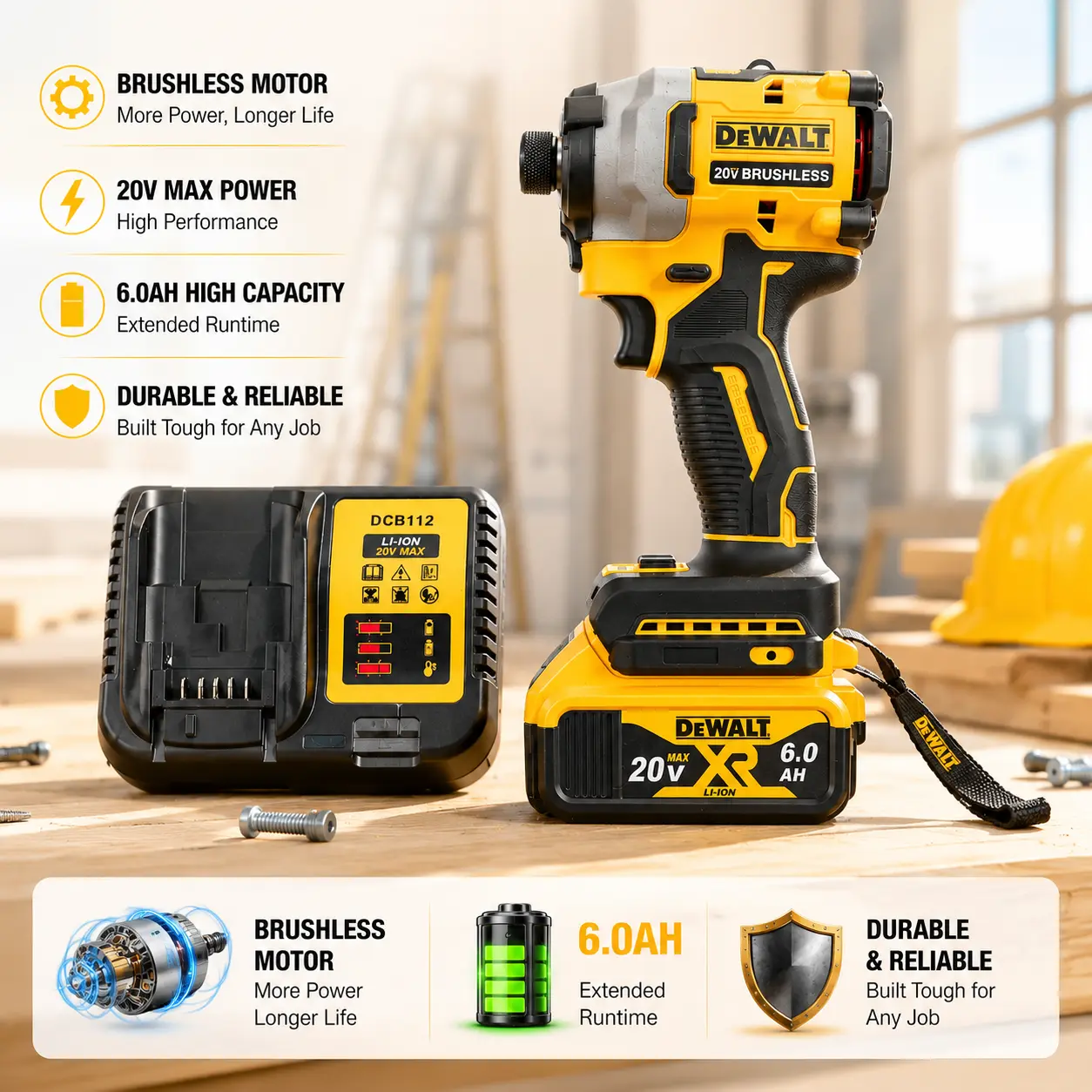 DeWalt DCF850 Brushless High-Torque Impact Driver - Electric Screwdriver Tool for Hand Tools, Hardware Applications