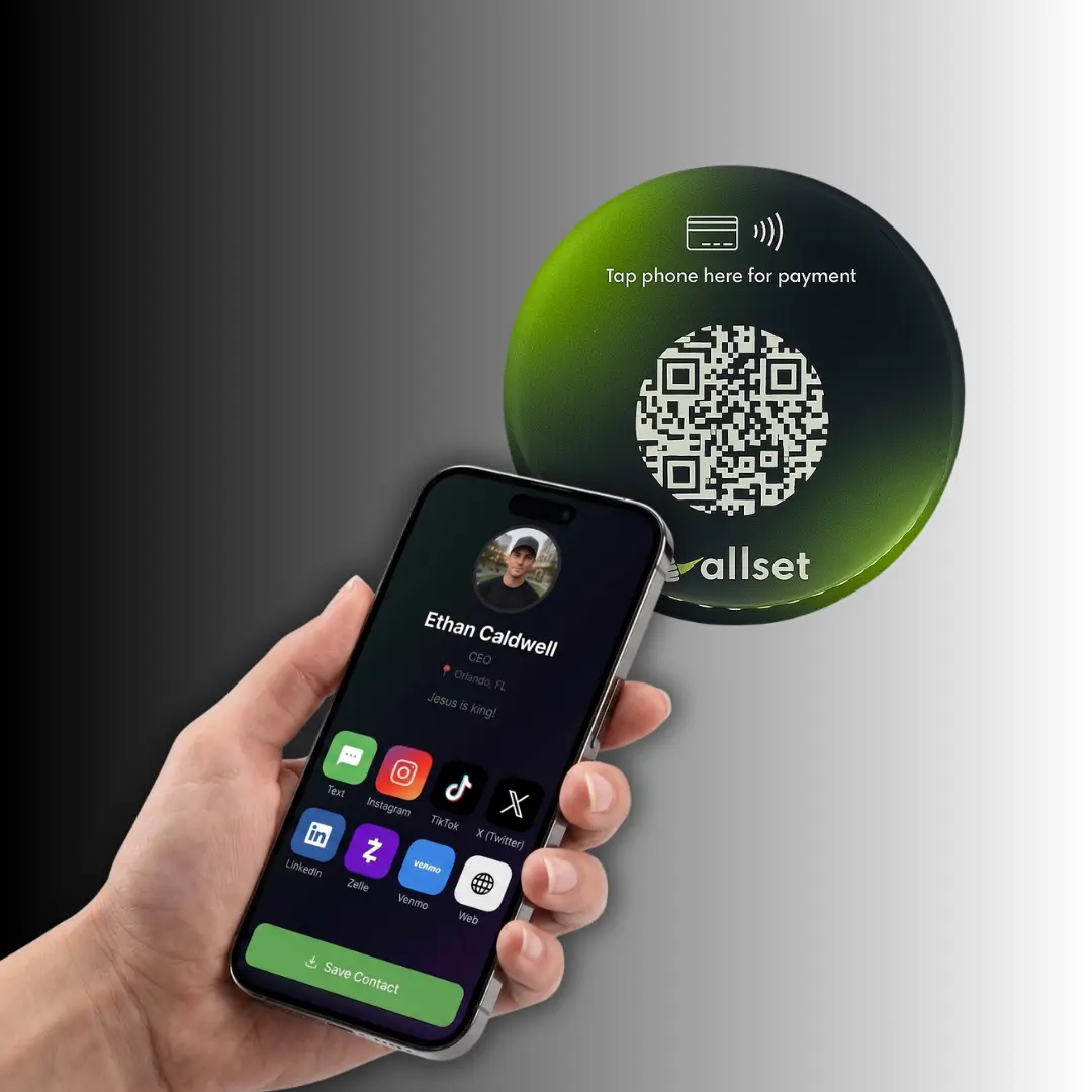 Allset Tag (No Subscription Needed) - Smart NFC Tag for Payments & Social Sharing - Tap to Pay via CashApp, Venmo, Zelle & More - QR Code Included - No App Required Paypal