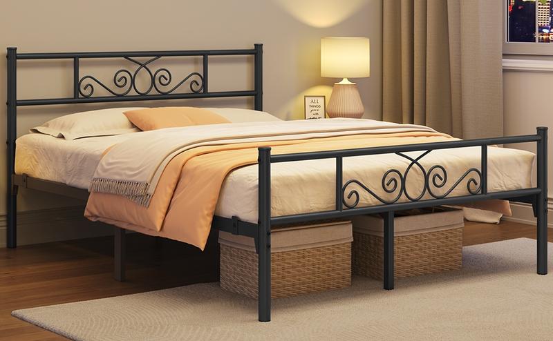 【Metal scroll design】Yaheetech Bed Frames Metal Platform Bed with Headboard and Footboard No Box Spring Needed Easy Assembly,Under-Bed Space