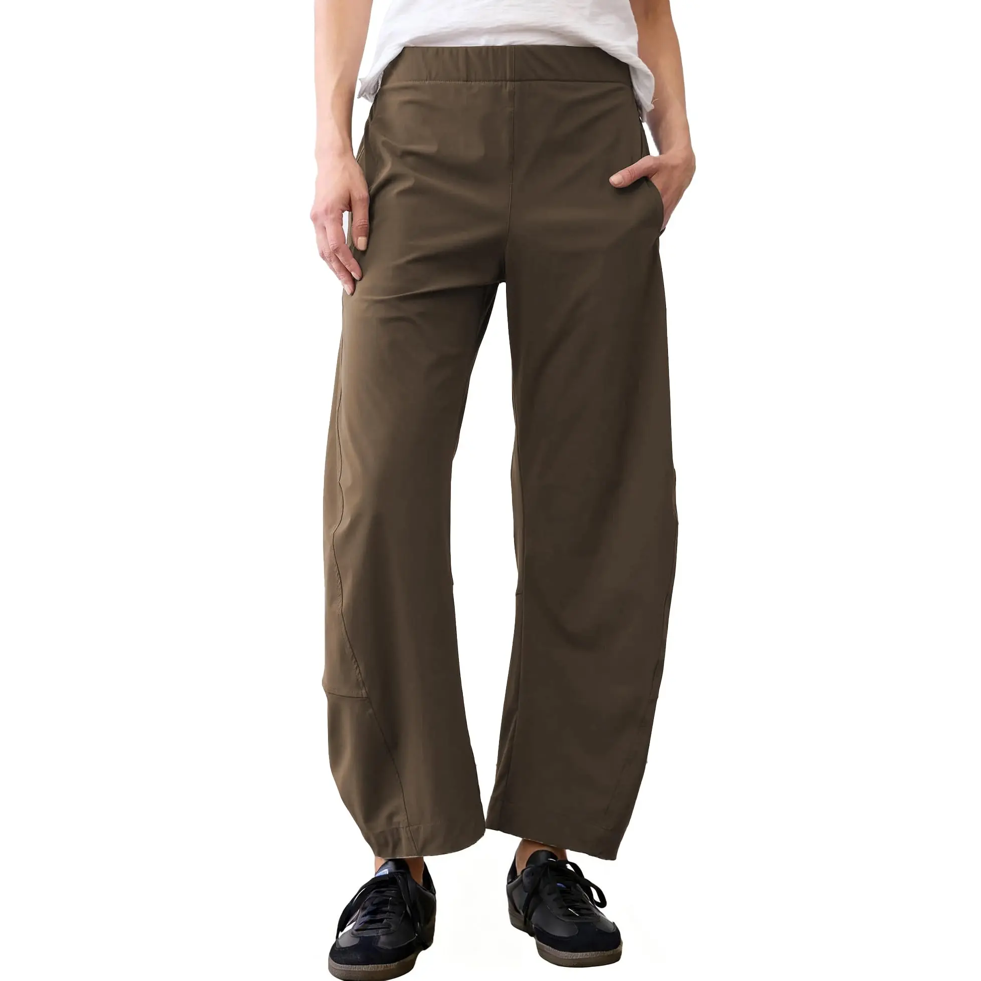 Arssm Women Barrel Travel Pants Elastic Waistband Tapered Leg Baggy Mid Rise Work Trousers Lounge Pant with Pockets