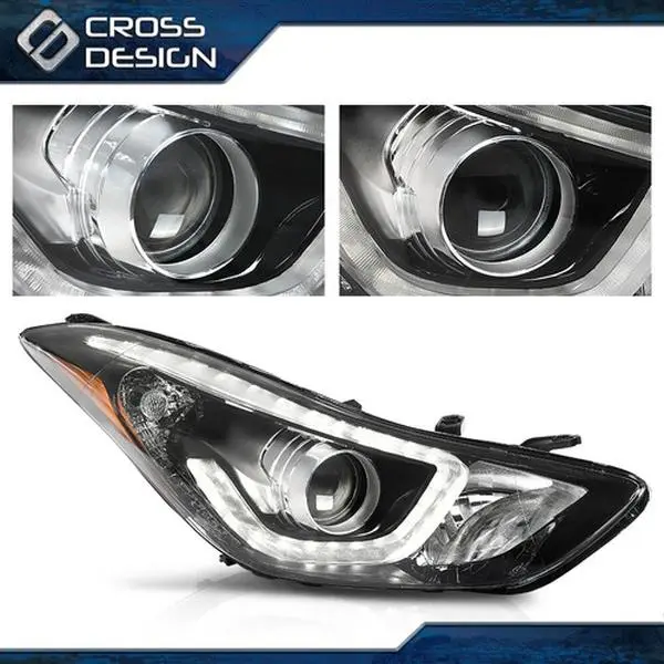 CROSSDESIGN LED DRL Projector Headlamp - High Lumen Headlight, LED Car Bulb Headlight Assemblies, Direct Pricing, Right Passenger Side Fit For 2014-16 Hyundai Elantra, Car Exterior Upgrade