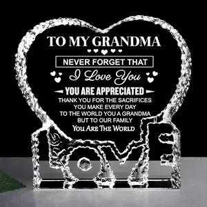 Mothers Day Birthday Gifts for Grandma,Gifts for Grandma from Granddaughter Grandson Love Shape Crystal Decor for Fathers Day Anniversary Wedding Birthday Gift