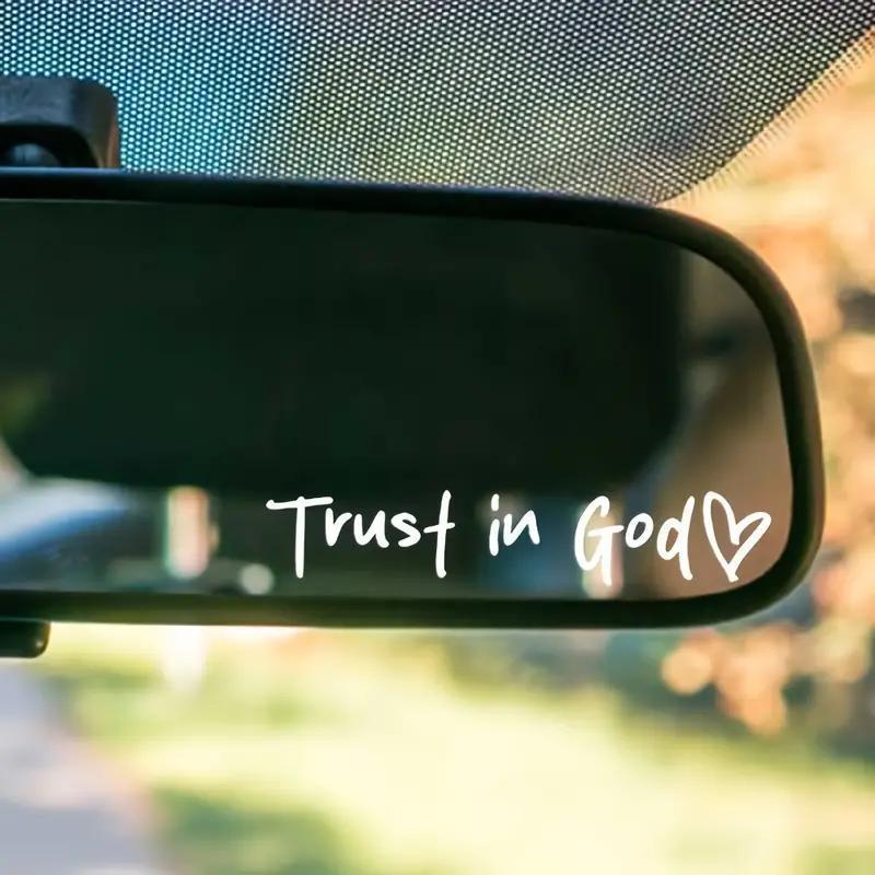 4PCS (black+white) Trust in God Car Rearview Mirror Sticker, Car Rearview Mirror Decal, Inspirational Vinyl Sticker, Ideal Christian Gift