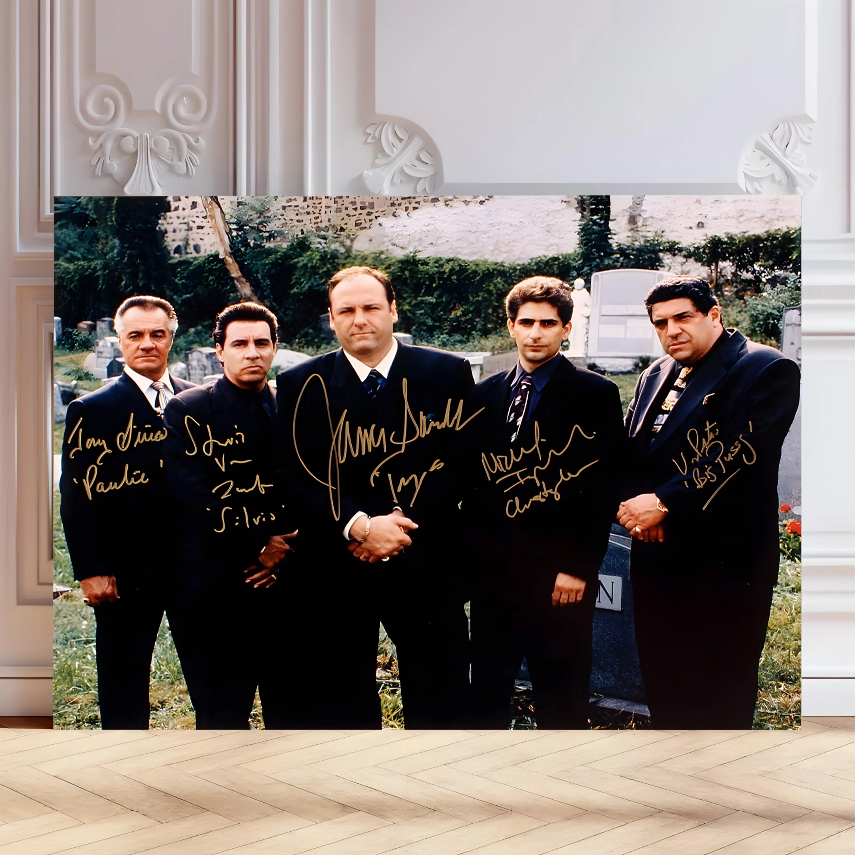 Retro The Sopranos Movie Cast Signature Unframe-Style Poster - Waterproof Houndstooth Boxing Sports Print, Marble Accent Polka Dot Artwork, Wardrobe-Friendly Home Inspo Decor for Room & Kitchen, Herringbone