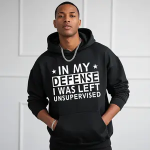 Men's funny slogan hoodie Graphic Hoodie - Cotton Blend Black Long Sleeve Pullover Regular Fit |   Soft & Breathable Fabric, Durable Print, Everyday Comfort, Machine Washable, casual humor indoor product shot