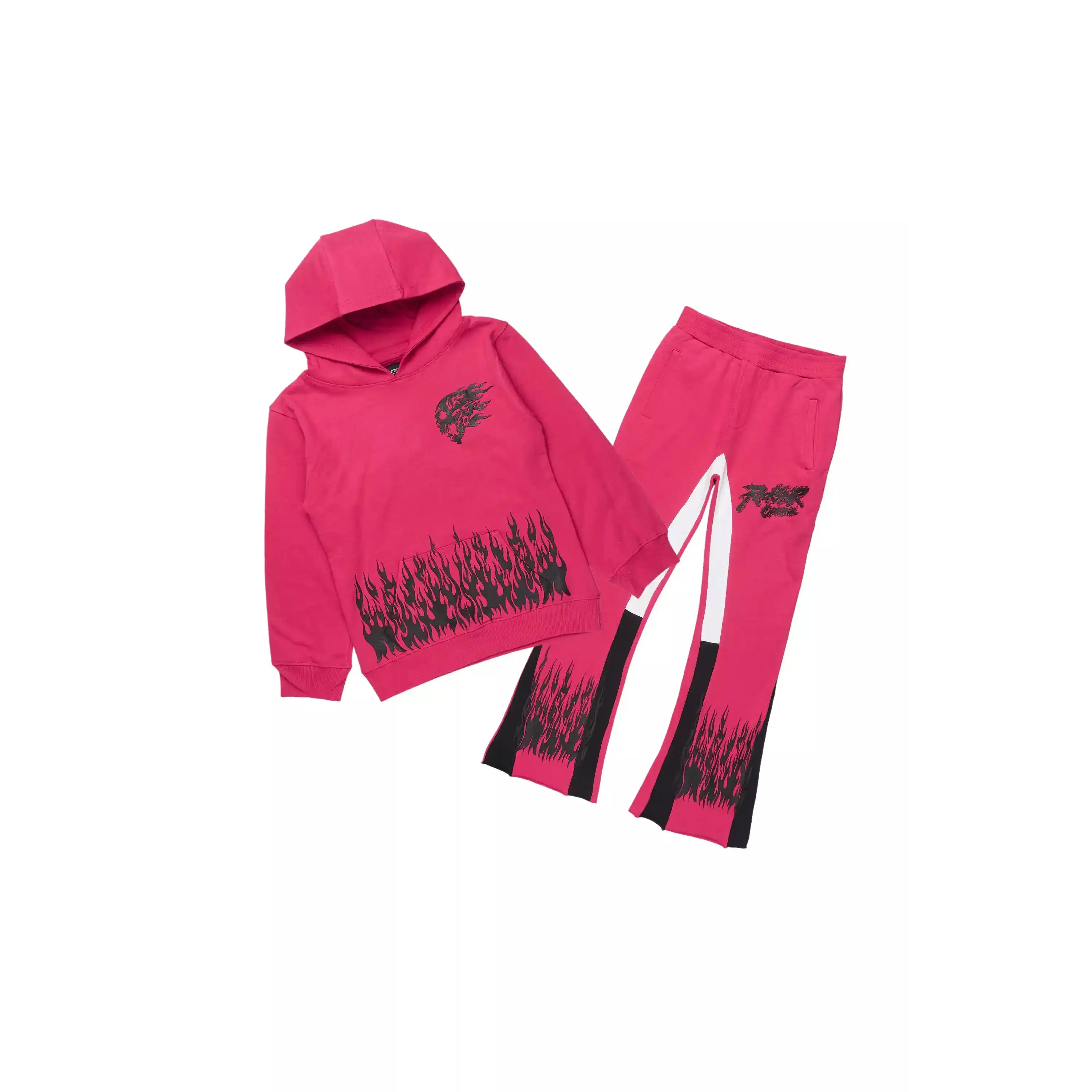 Girls Bubble Fuchsia/Black Hoodie Stacked Flare Track Set