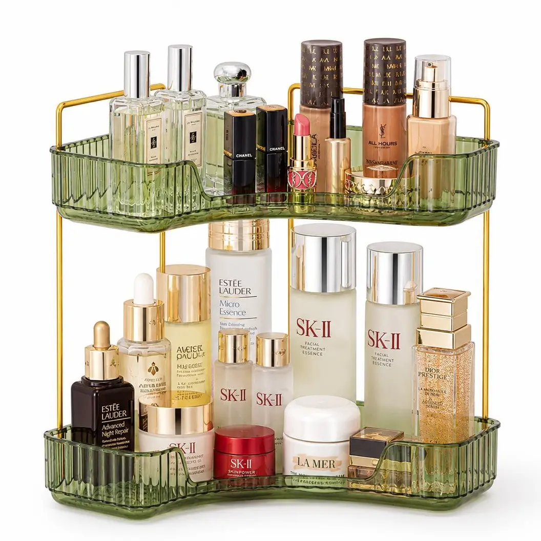 2-Tier Modern  Bathroom Organizer Storage - Home Supply with Perfume Tray, Cosmetic Skincare Shelf, Large-Capacity Multifunctional Design, Ideal for Bathroom Counter, Dresser,  Bathroom Accessories,barthday’s  Gift,dorm essentials,home decor deskmakeover
